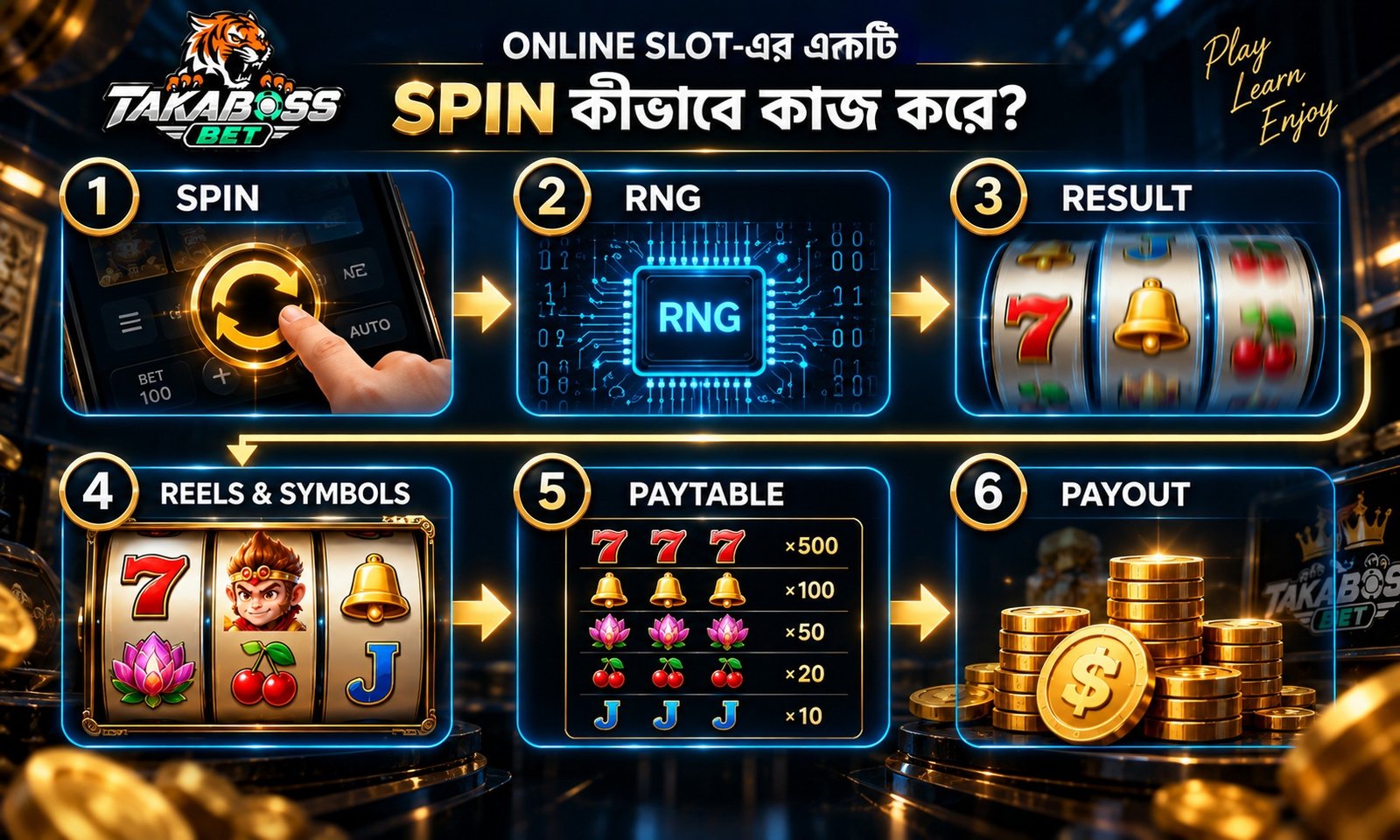 Online Slot RNG Process - Spin, RNG, Result, Reels, Paytable and Payout