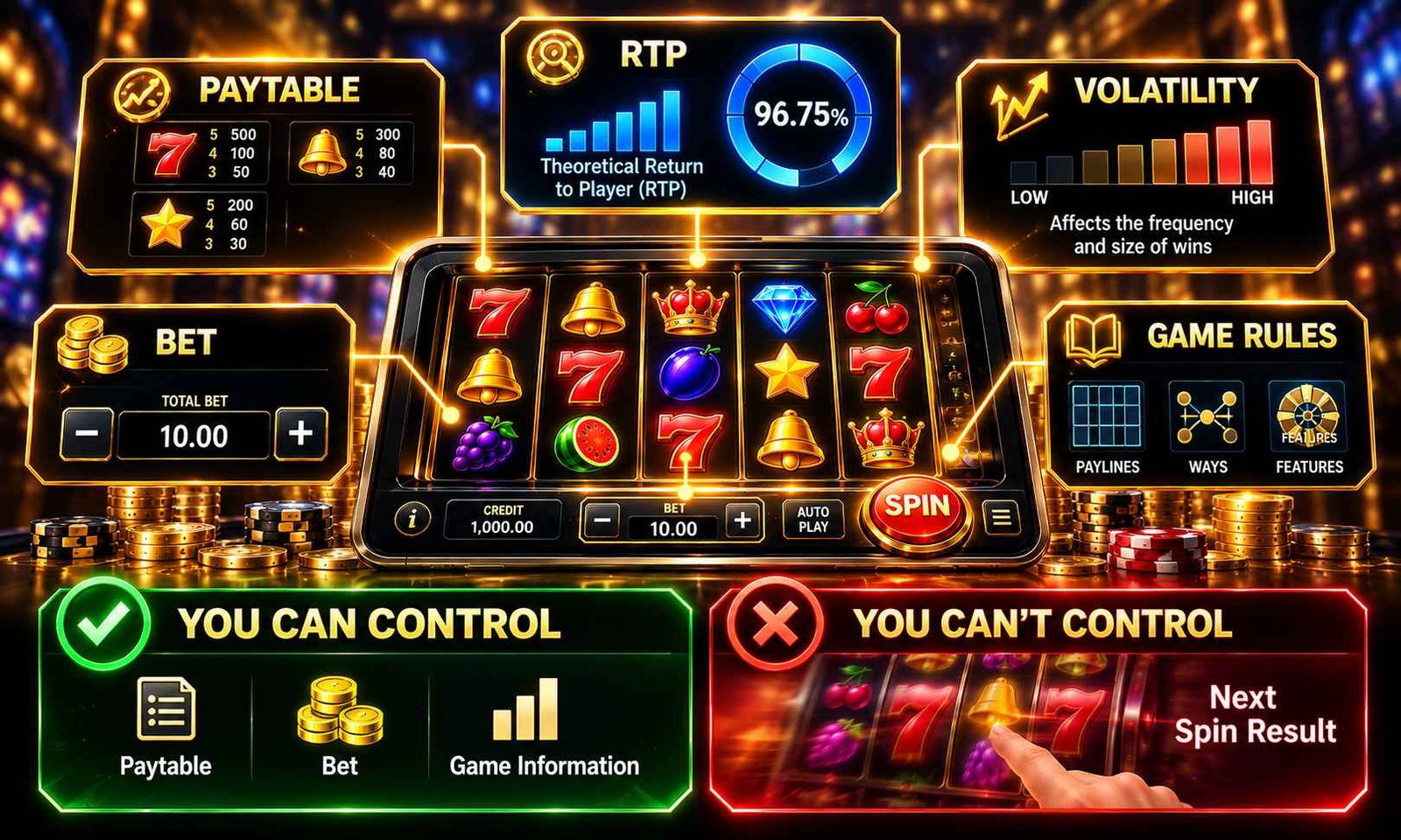 Slot Game-এ Paytable Bet RTP Volatility এবং Game Rules