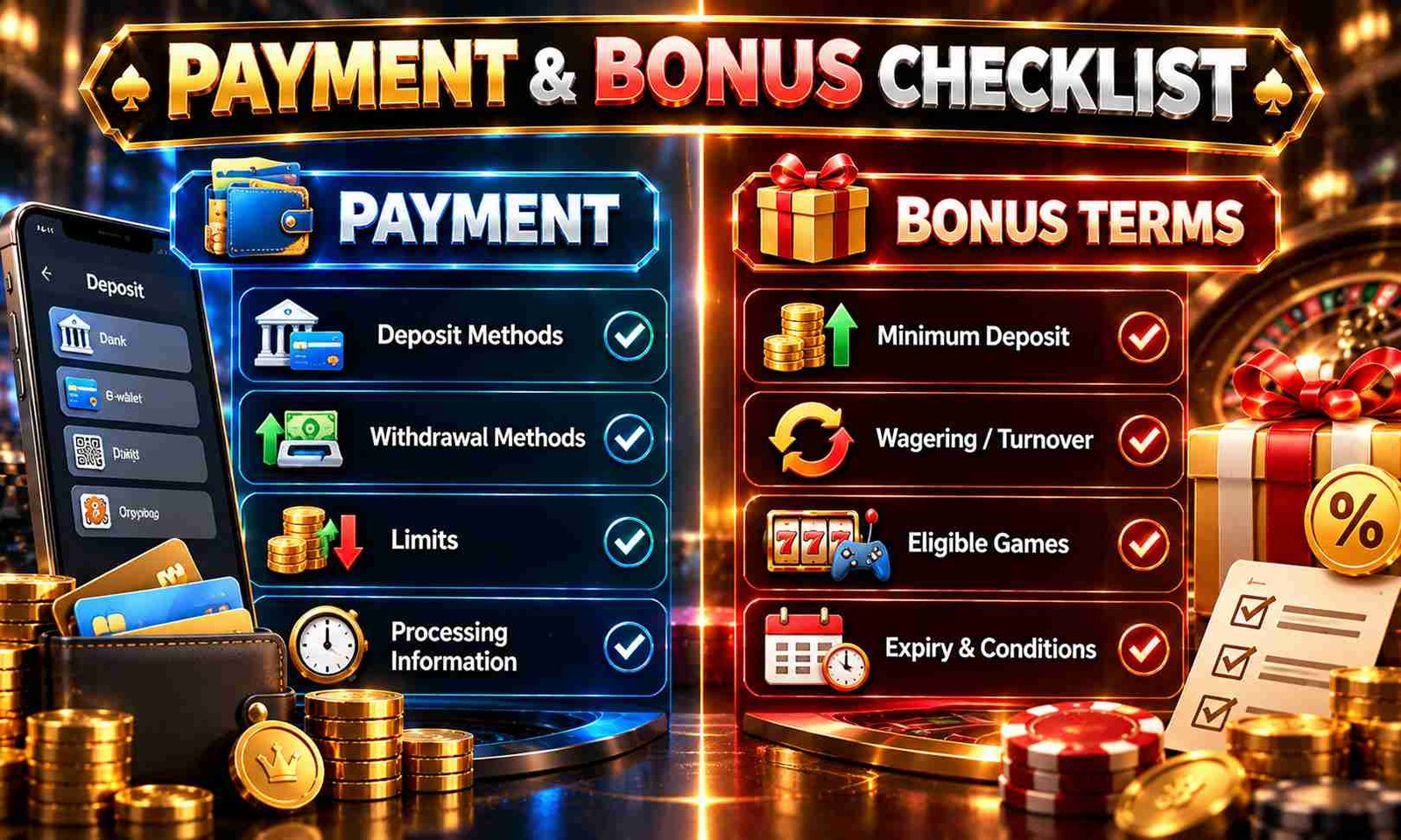 Online Casino Payment এবং Bonus Terms যাচাই করার Checklist
