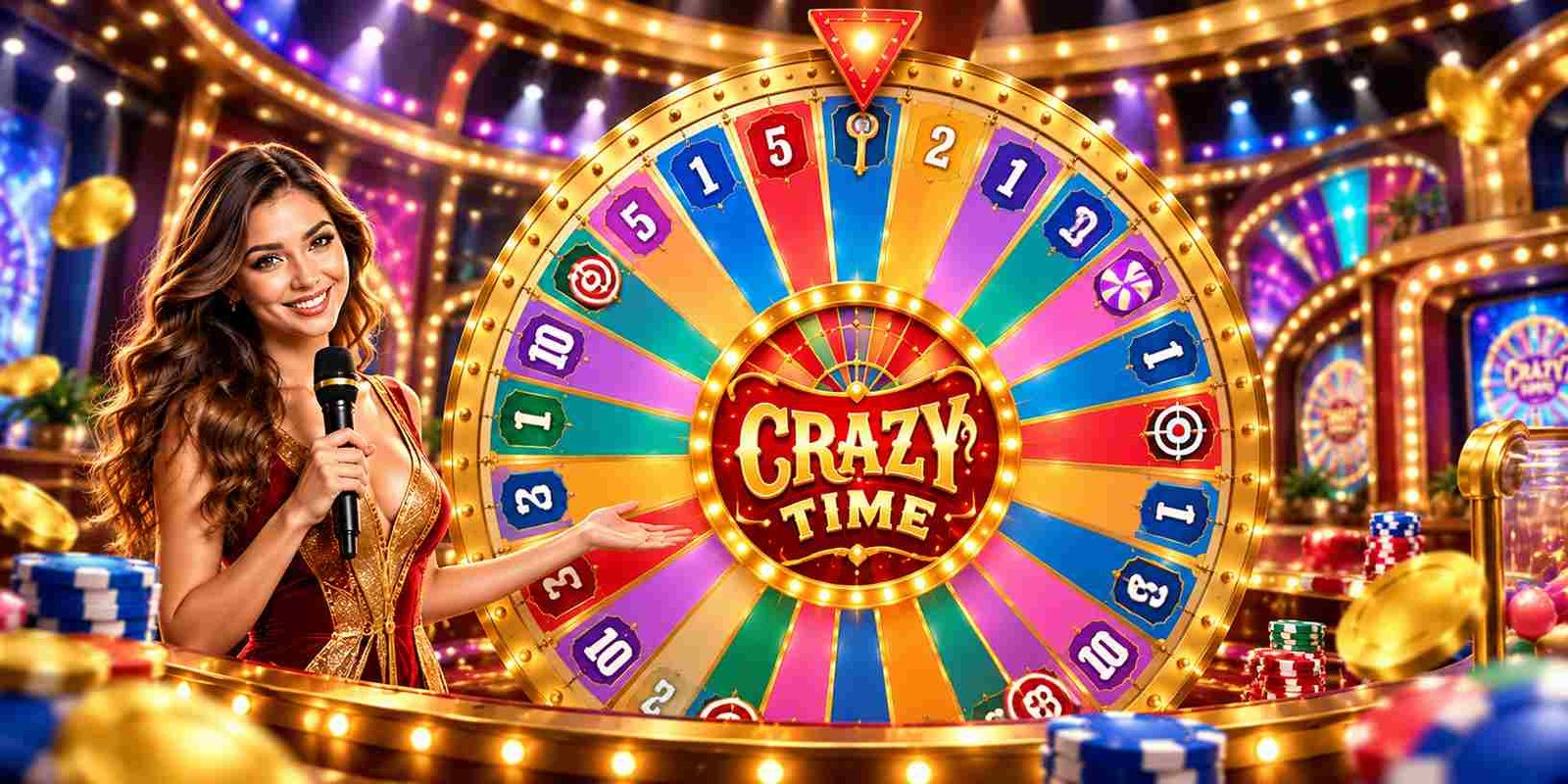 Crazy Time game wheel showing numbered segments and pointer